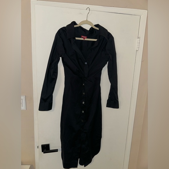 Staud Black Clea Midi Black Shirt Twist Dress Size 2 - Picture 6 of 9